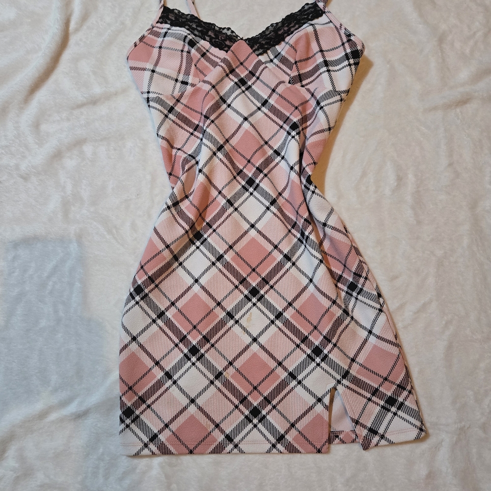 No Boundaries Pink and Black Plaid Mini Dress